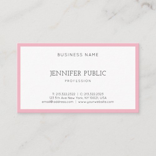 Modern Elegant Blush Pink White Sleek Template Top Business Card