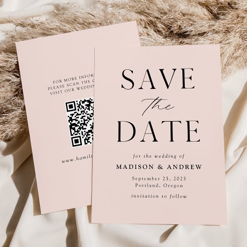 Modern Elegant Blush QR Code Save The Date