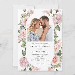 Modern Elegant Blush Rose Floral Photo Wedding Invitation