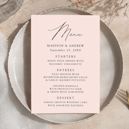 Modern Elegant Blush Wedding Menu