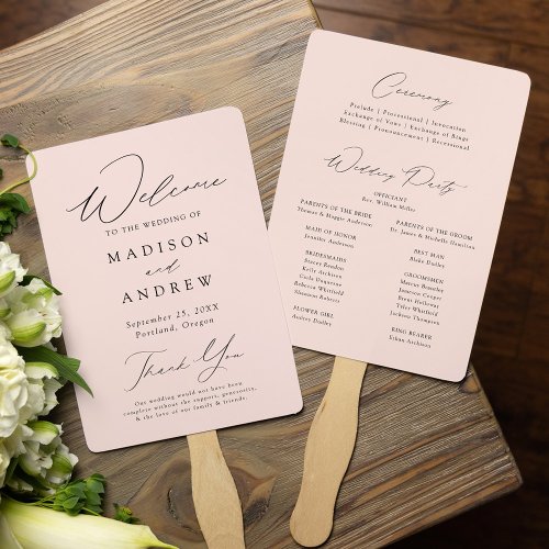 Modern Elegant Blush  Wedding Program Hand Fan