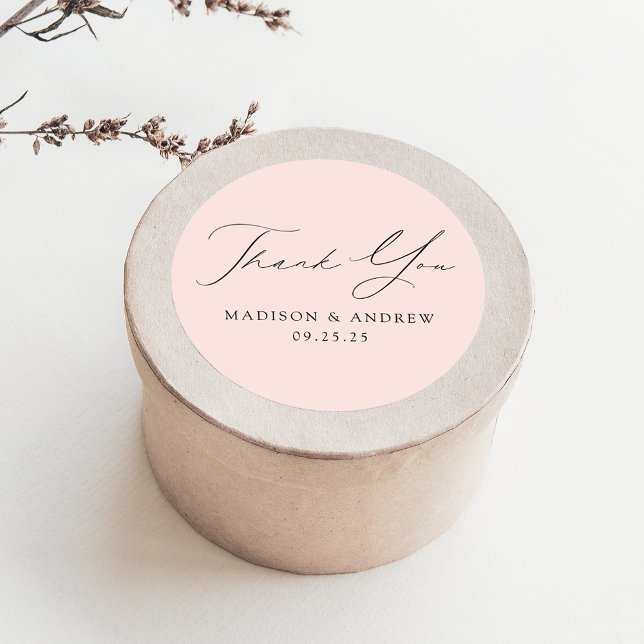 Modern Elegant Blush Wedding Thank You Classic Round Sticker (Creator Uploaded)