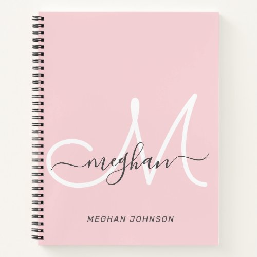 Modern Elegant Blush White Script Monogram Notebook