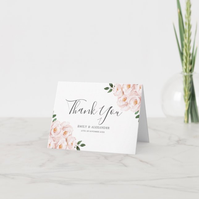 Modern Elegant Blush Winter Wonderland Wedding Thank You Card (Front)