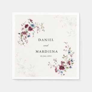 Modern Elegant Boho Burgundy Floral Wedding  Napkins