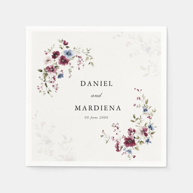 Modern Elegant Boho Burgundy Floral Wedding  Napkins (Front)