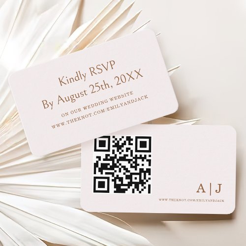 Modern Elegant Boho Champagne Wedding RSVP qr Code Enclosure Card