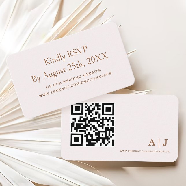 Modern Elegant Boho Champagne Wedding RSVP qr Code Enclosure Card (Creator Uploaded)