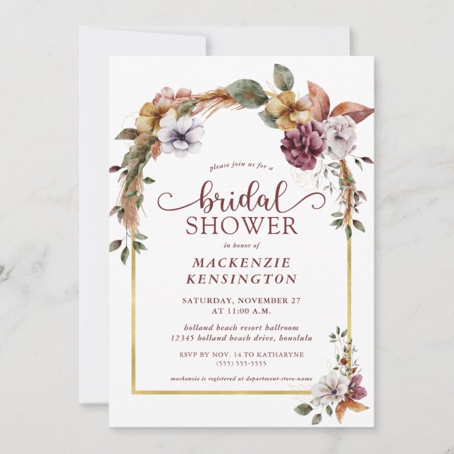 Modern Elegant Boho Floral Arch Bridal Shower Invitation (Front)