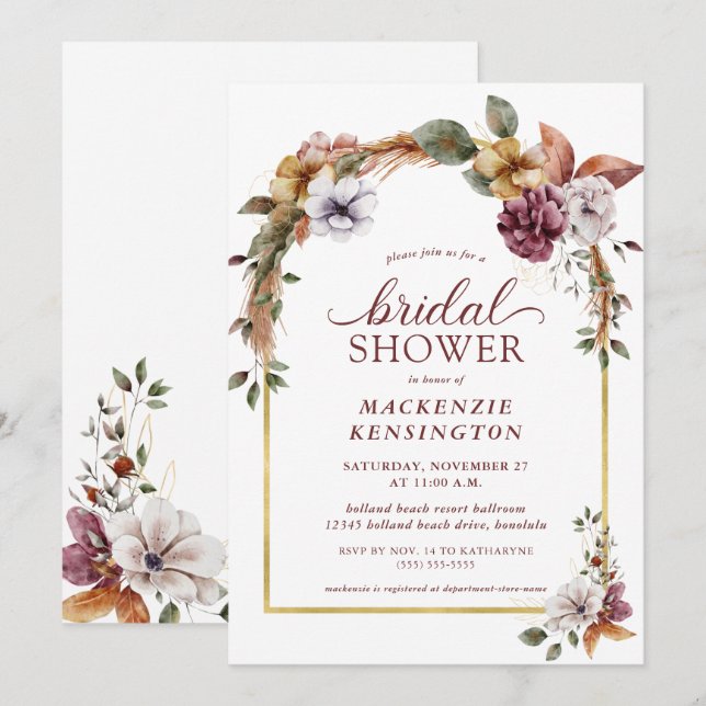 Modern Elegant Boho Floral Arch Bridal Shower Invitation (Front/Back)