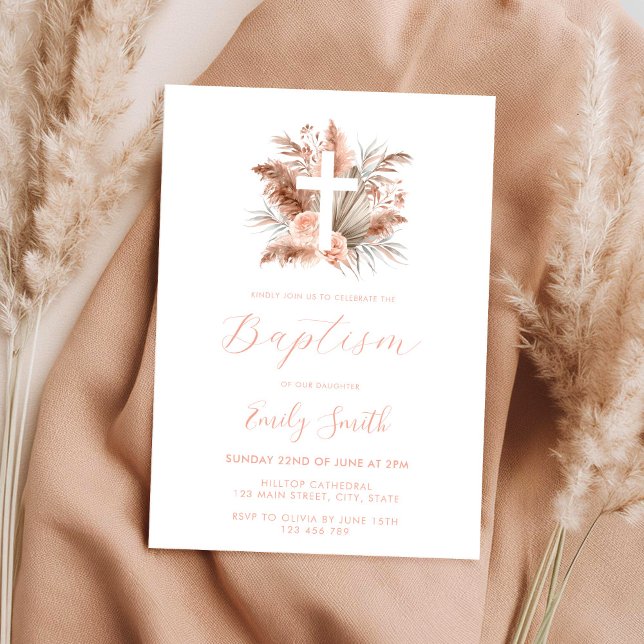 Modern Elegant Boho Floral Baptism Invitation (Creator Uploaded)