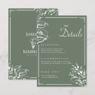 Modern Elegant Boho Floral Green Wedding Details Enclosure Card