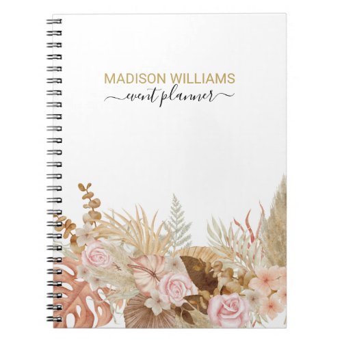 Modern Elegant Boho Floral Professional Business Notebook