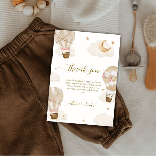 Modern Elegant Boho Hot Air Balloon Baby Shower Thank You Card
