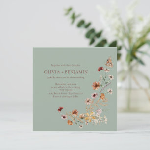 Modern Elegant Boho Nature Sage Wildflower Wedding Invitation