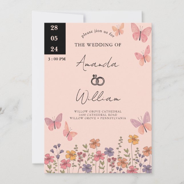 Modern Elegant Boho Nature Wildflowers Wedding Invitation (Front)