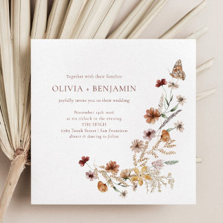 Modern Elegant Boho Nature Wildflowers Wedding  Invitation