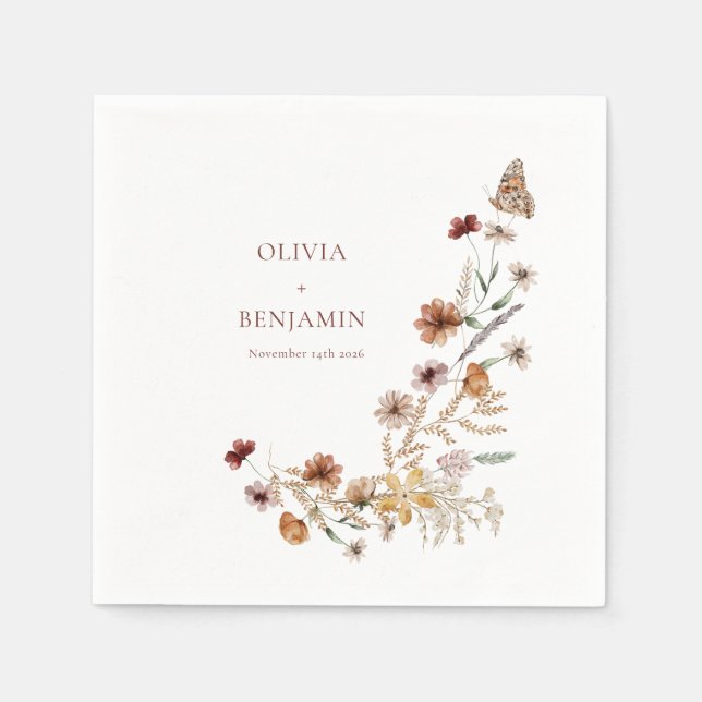 Modern Elegant Boho Nature Wildflowers Wedding  Napkins (Front)