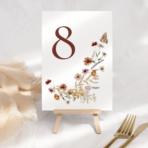 Modern Elegant Boho Nature Wildflowers Wedding  Table Number