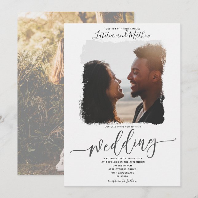 Modern Elegant  Boho photo wedding invitation (Front/Back)