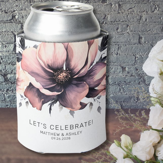 Modern Elegant Boho Pink Floral Wedding Can Cooler (Modern Elegant Boho Floral Pink Wedding Can Cooler)