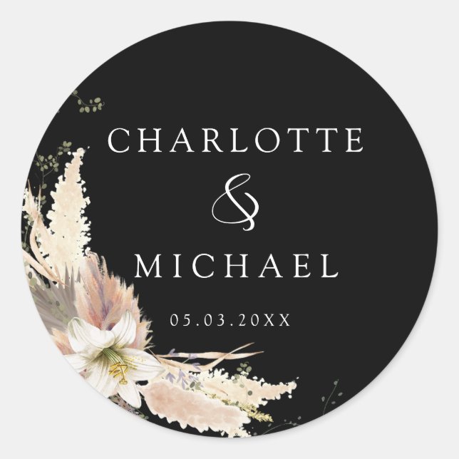 Modern, elegant boho wedding   classic round sticker (Front)