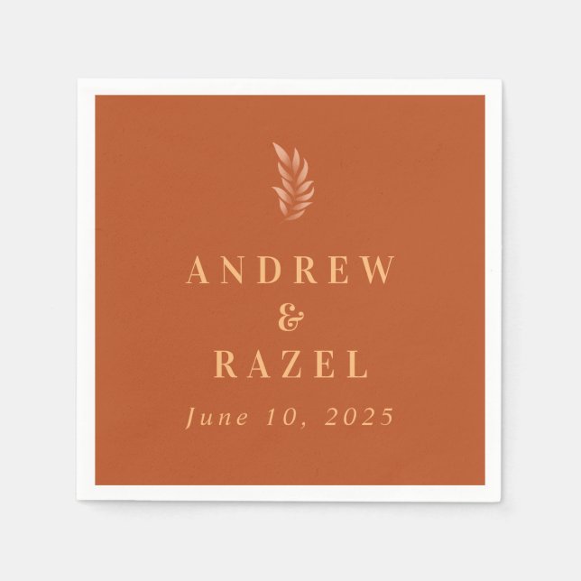 Modern Elegant Boho Wedding Leaves Napkins (Front)