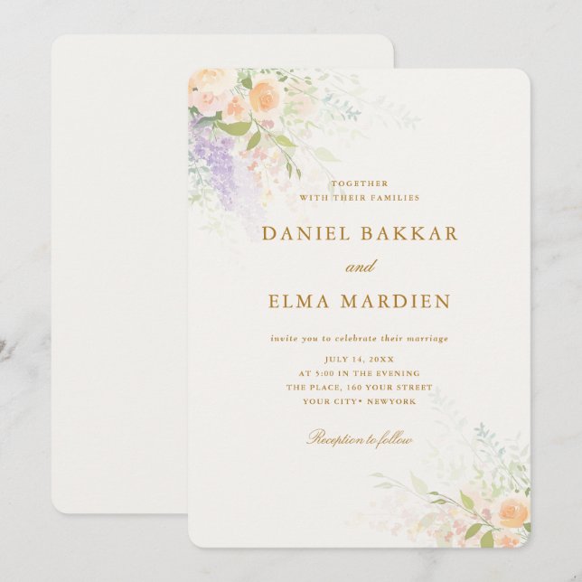 Modern Elegant Boho Wildflower Wedding Invitation (Front/Back)