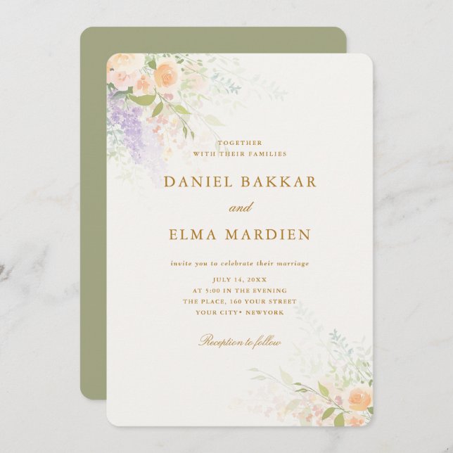 Modern Elegant Boho Wildflower Wedding Invitation (Front/Back)