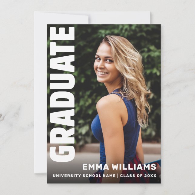Modern Elegant Bold White Black | Photo Graduation Invitation (Front)