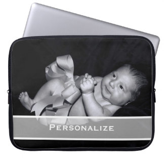 Modern Elegant Borderless Photo With Name Laptop Sleeve