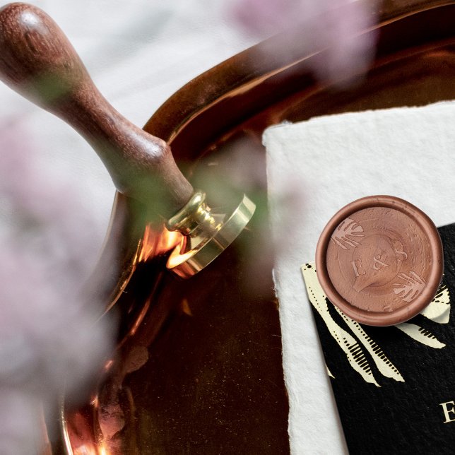 Modern Elegant Botanical Couple Monogram Wedding Wax Seal Stamp (Creator Uploaded)