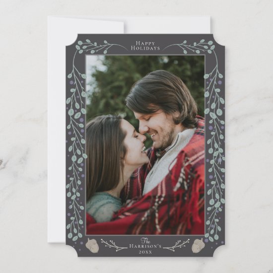 Modern Elegant Botanical Flat Photo Christmas Holiday Card