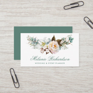 Modern Elegant Botanical Floral Green Business Card
