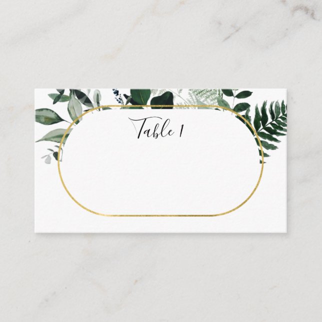 Modern elegant botanical greenery escort card (Front)