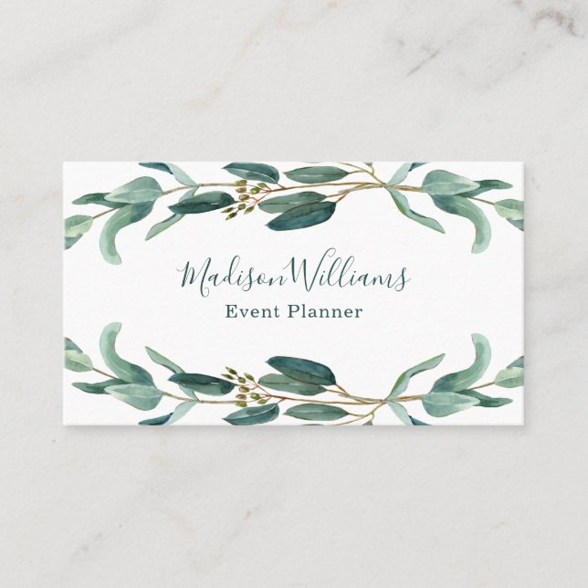 Modern Elegant Botanical Greenery Eucalyptus Business Card (Front)