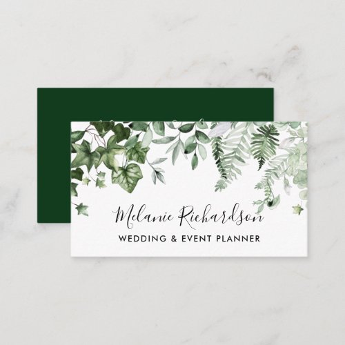 Modern Elegant Botanical Greenery Ivy Sage Ferns Business Card