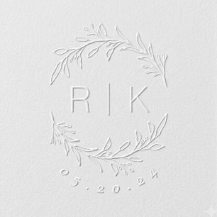 Modern Elegant Botanical Initials Wedding Monogram Embosser