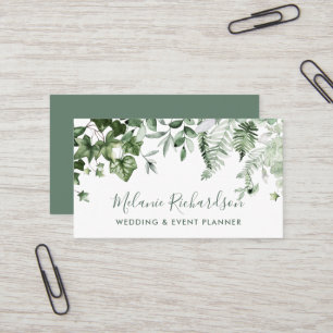 Modern Elegant Botanical Ivy Ferns Sage Green Business Card