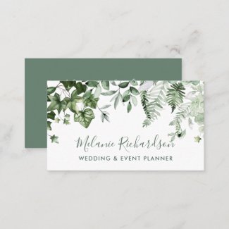 Modern Elegant Botanical Ivy Ferns Sage Green Business Card