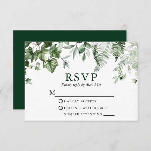 Modern Elegant Botanical Ivy Greenery Wedding RSVP Card