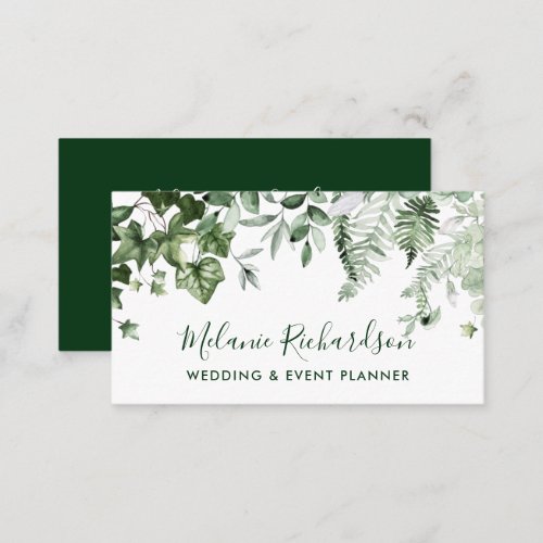 Modern Elegant Botanical Ivy Sage Ferns Green Business Card