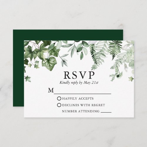 Modern Elegant Botanical Ivy Sage Greenery Wedding RSVP Card