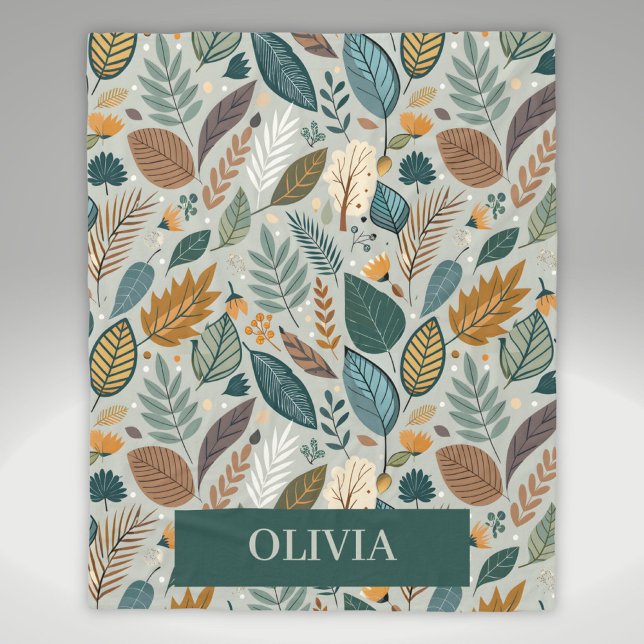 Modern Elegant Botanical Leaves Pattern Fleece Blanket (Creator Uploaded)