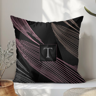 Modern Elegant Botanical Lines Pink Gray Black Throw Pillow