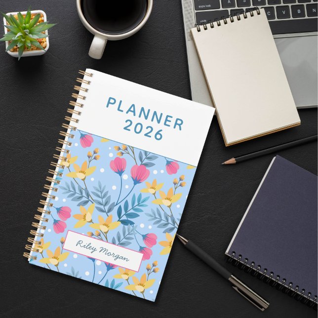 Modern Elegant Botanical Pink Blue Floral Planner (Creator Uploaded)