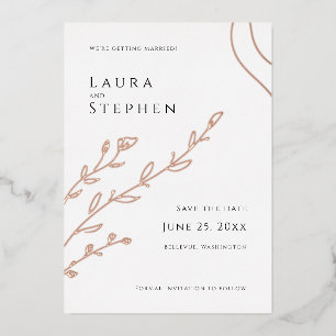 Modern Elegant Botanical Save the Date Foil Invitation
