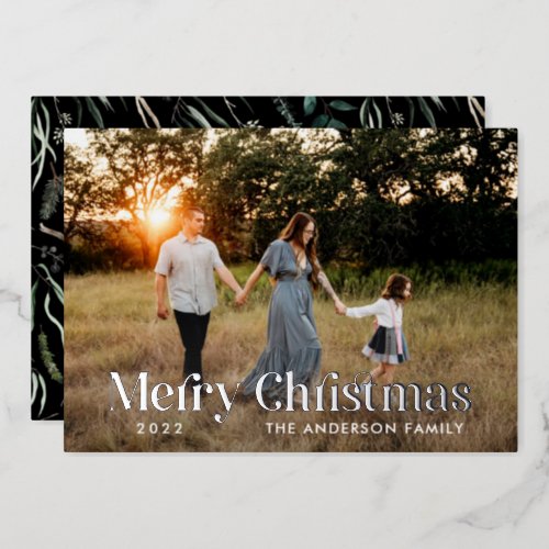 Modern elegant botanical typography photo foil hol foil holiday card