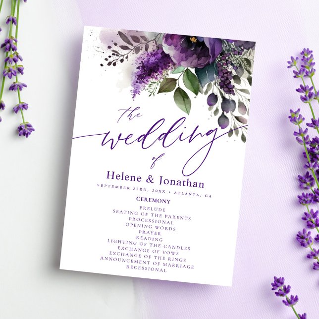 Modern Elegant Botanical Watercolor Floral Wedding Program (Modern Elegant Botanical Watercolor Floral Wedding Program)