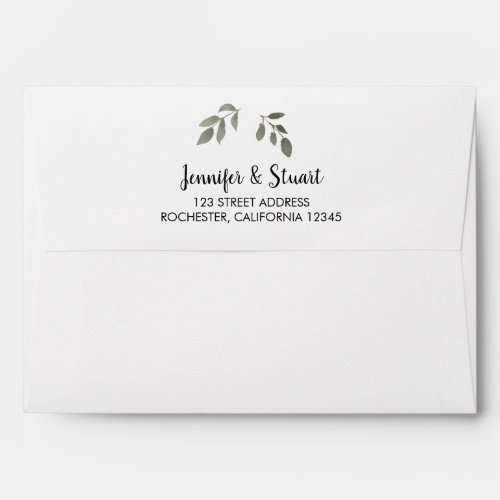 Modern elegant botanical watercolor leaves wedding envelope